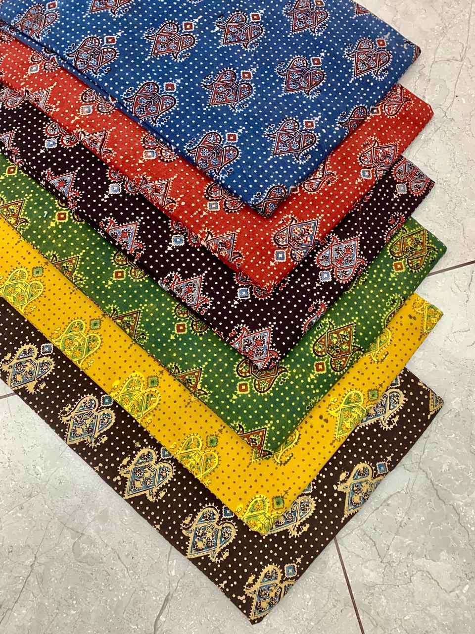 Ajrakh pure cotton handblock printed fabric in black base with multicolour artisan motifs